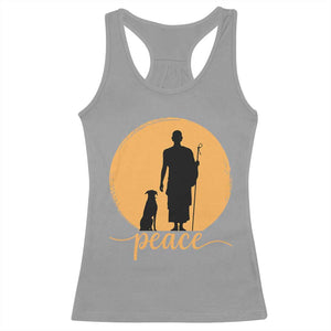 Monk and Dog Silhouette Peace Racerback Tank Top Spiritual Walk for Peace Sunset TS02 Sport Gray Print Your Wear