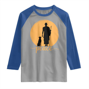 Monk and Dog Silhouette Peace Raglan Shirt Spiritual Walk for Peace Sunset TS02 Sport Gray Royal Print Your Wear
