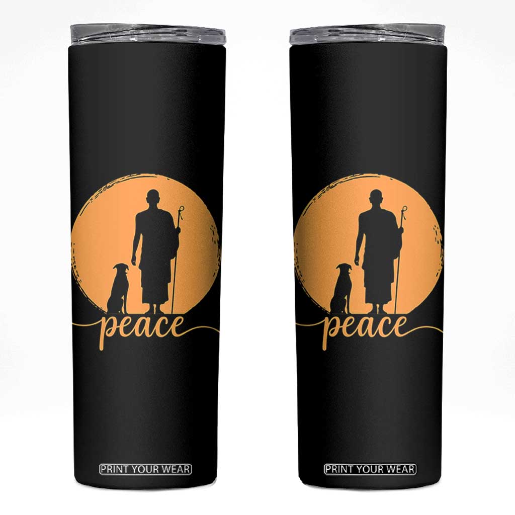 Monk and Dog Silhouette Peace Skinny Tumbler Spiritual Walk for Peace Sunset TS02 Black Print Your Wear