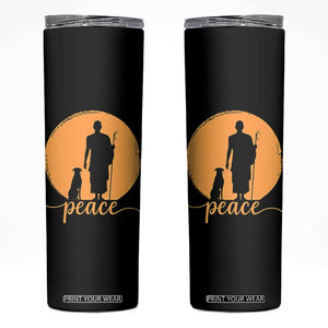 Monk and Dog Silhouette Peace Skinny Tumbler Spiritual Walk for Peace Sunset TS02 Black Print Your Wear
