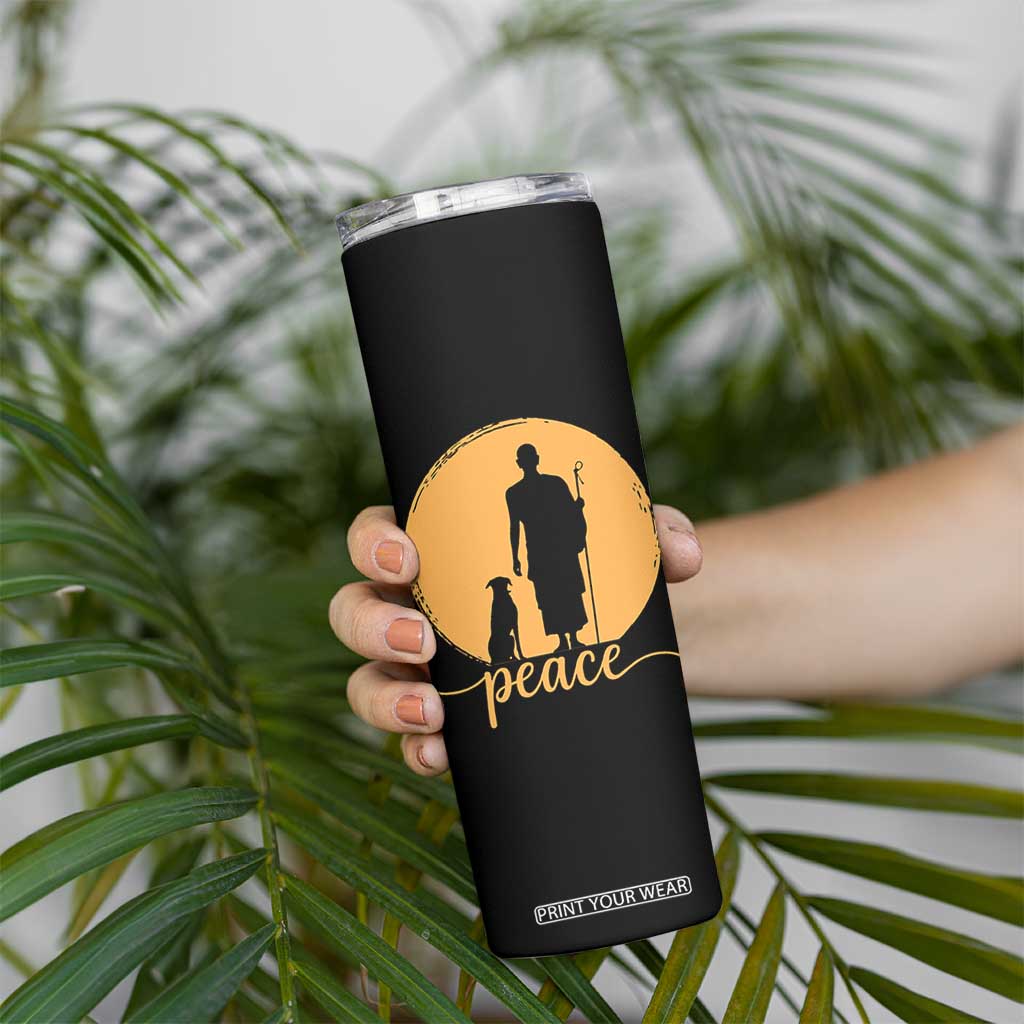 Monk and Dog Silhouette Peace Skinny Tumbler Spiritual Walk for Peace Sunset TS02 Print Your Wear
