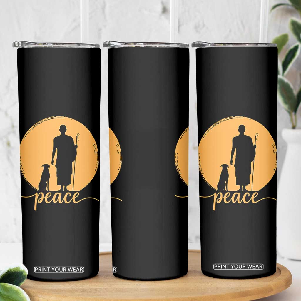 Monk and Dog Silhouette Peace Skinny Tumbler Spiritual Walk for Peace Sunset TS02 Print Your Wear