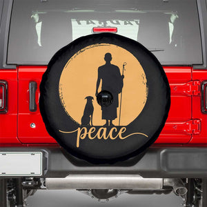 Monk and Dog Silhouette Peace Spare Tire Cover Spiritual Walk for Peace Sunset TS02 Black Print Your Wear