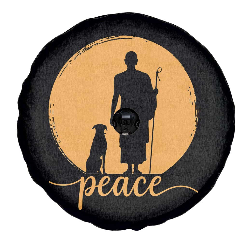 Monk and Dog Silhouette Peace Spare Tire Cover Spiritual Walk for Peace Sunset TS02 Print Your Wear