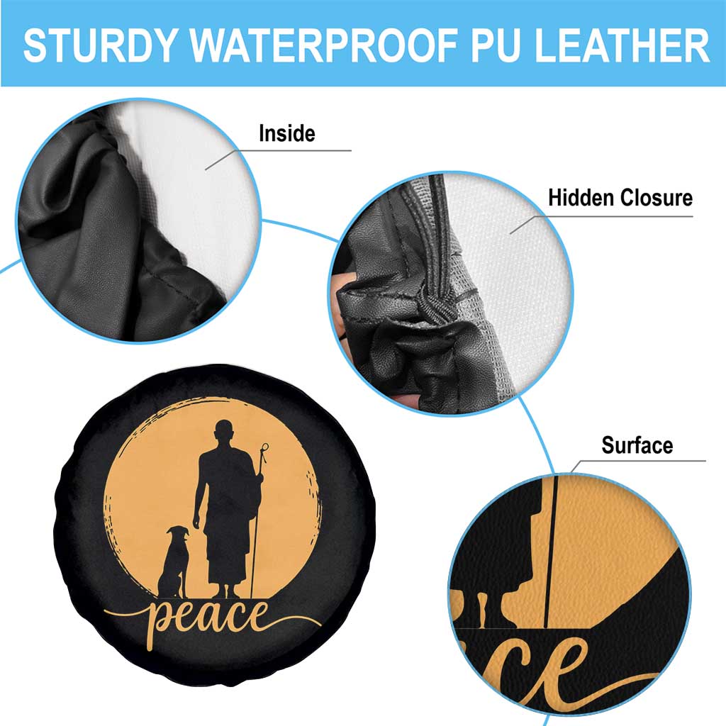 Monk and Dog Silhouette Peace Spare Tire Cover Spiritual Walk for Peace Sunset TS02 Print Your Wear