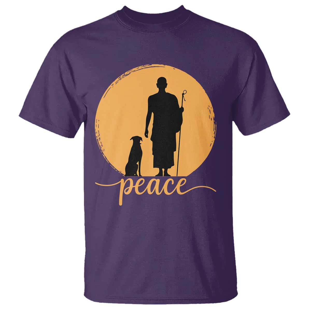 Monk and Dog Silhouette Peace T Shirt Spiritual Walk for Peace Sunset TS02 Purple Print Your Wear