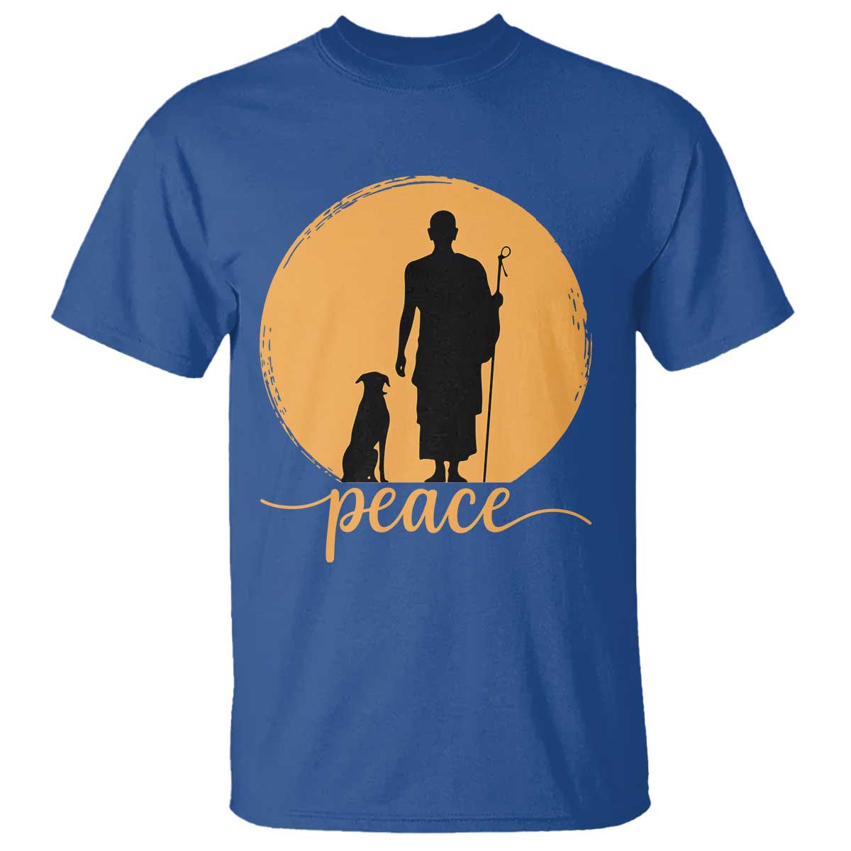 Monk and Dog Silhouette Peace T Shirt Spiritual Walk for Peace Sunset TS02 Royal Blue Print Your Wear
