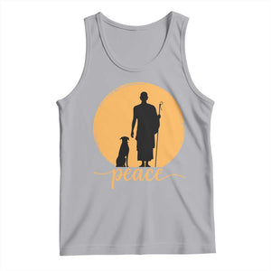 Monk and Dog Silhouette Peace Tank Top Spiritual Walk for Peace Sunset TS02 Athletic Heather Print Your Wear