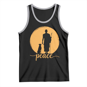 Monk and Dog Silhouette Peace Tank Top Spiritual Walk for Peace Sunset TS02 Black Athletic Heather Print Your Wear