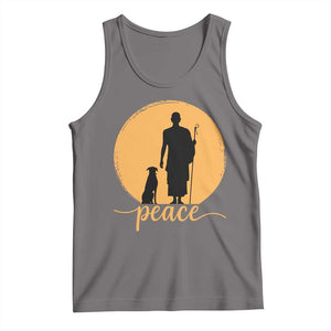 Monk and Dog Silhouette Peace Tank Top Spiritual Walk for Peace Sunset TS02 Deep Heather Print Your Wear