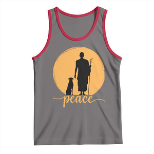 Monk and Dog Silhouette Peace Tank Top Spiritual Walk for Peace Sunset TS02 Deep Heather Red Print Your Wear