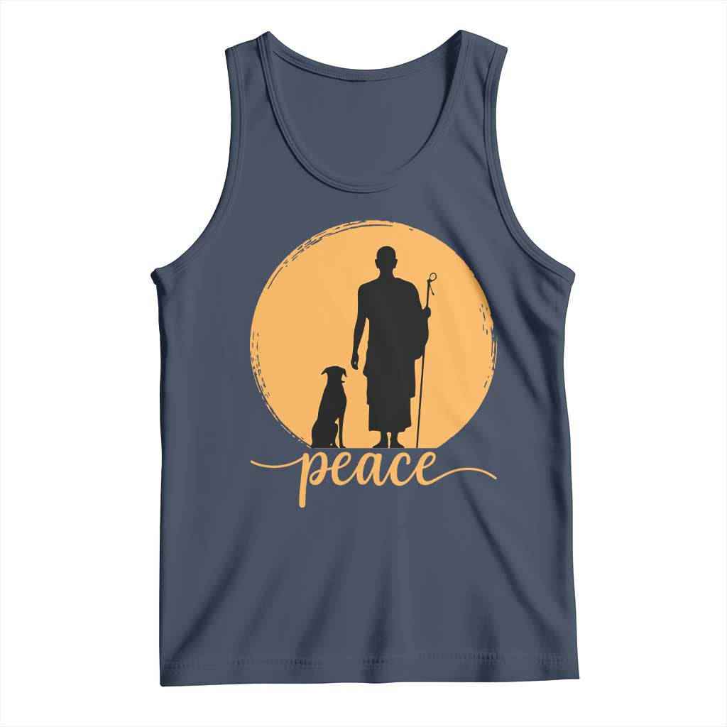 Monk and Dog Silhouette Peace Tank Top Spiritual Walk for Peace Sunset TS02 Navy Print Your Wear