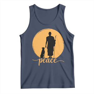 Monk and Dog Silhouette Peace Tank Top Spiritual Walk for Peace Sunset TS02 Navy Print Your Wear