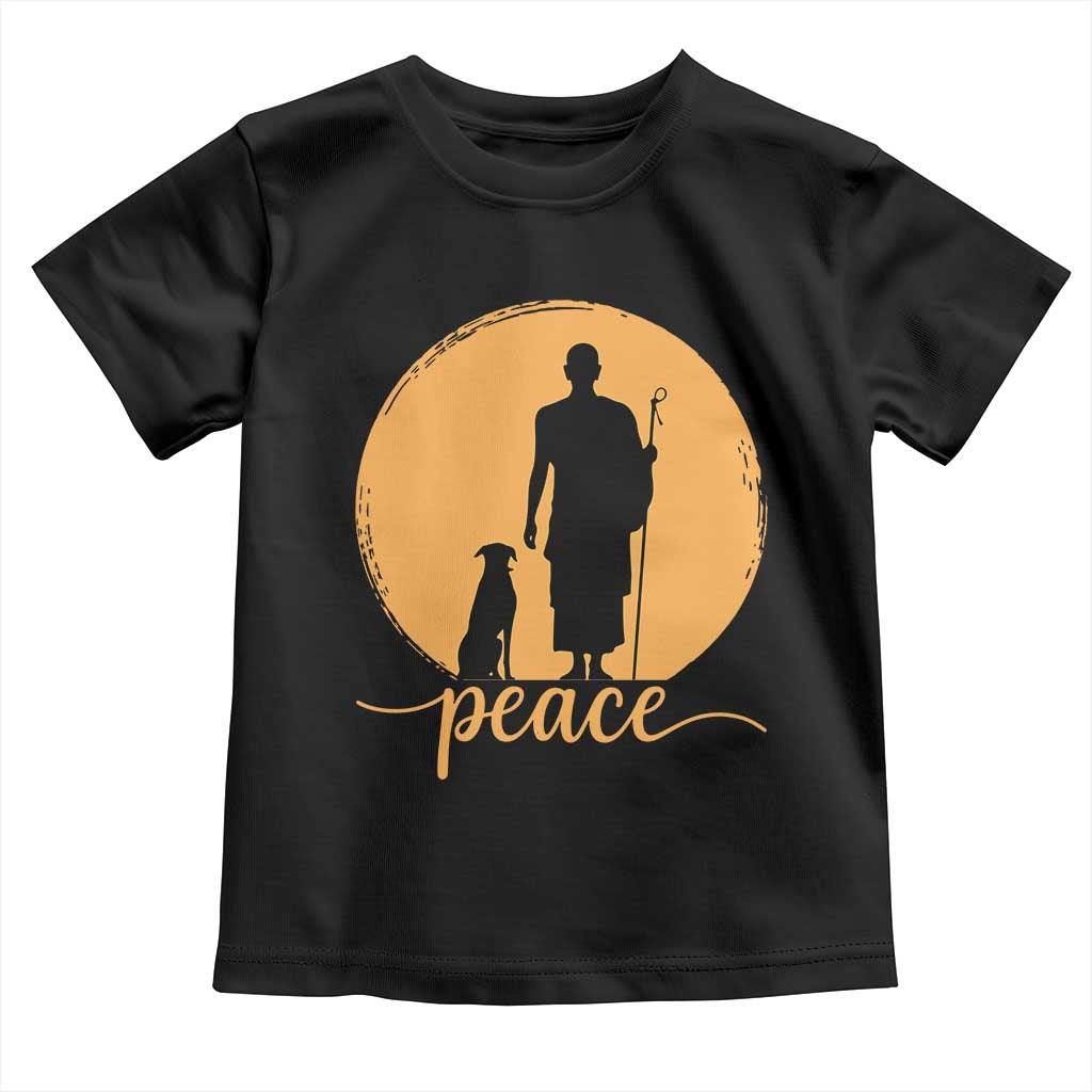 Monk and Dog Silhouette Peace Toddler T Shirt Spiritual Walk for Peace Sunset TS02 Black Print Your Wear