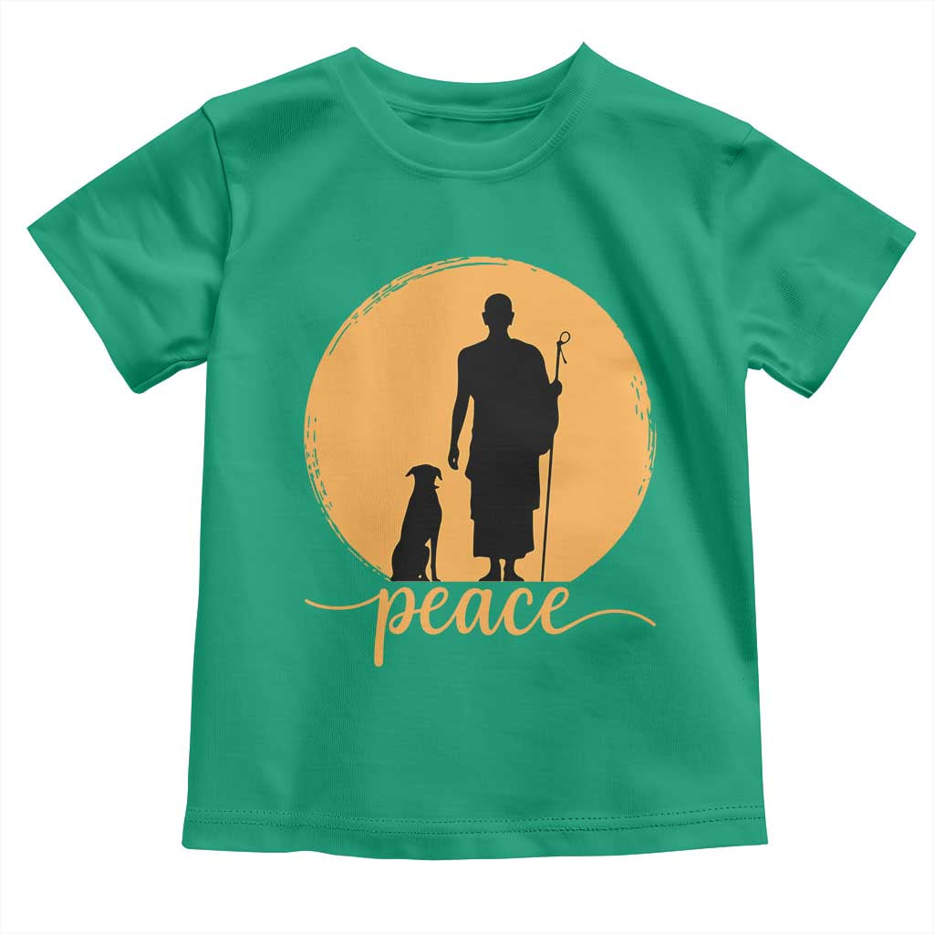 Monk and Dog Silhouette Peace Toddler T Shirt Spiritual Walk for Peace Sunset TS02 Irish Green Print Your Wear