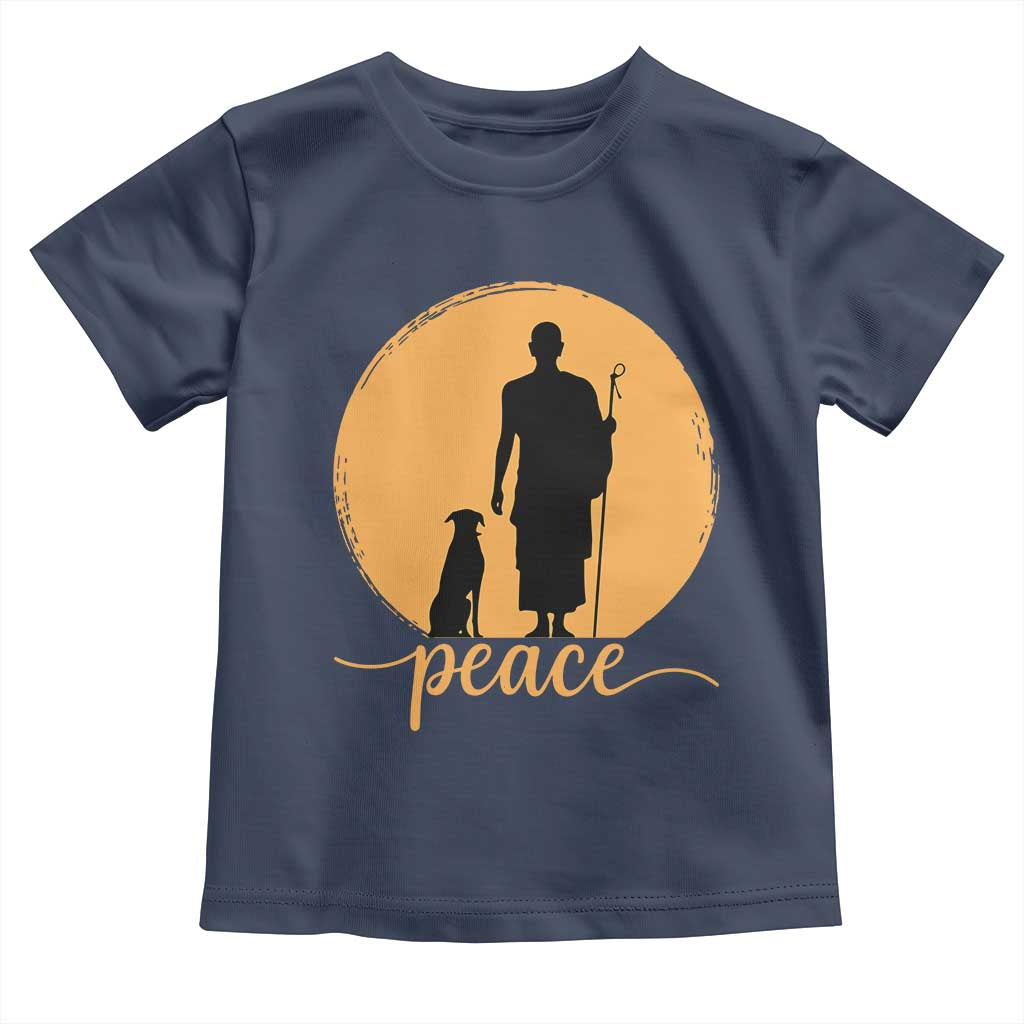 Monk and Dog Silhouette Peace Toddler T Shirt Spiritual Walk for Peace Sunset TS02 Navy Print Your Wear