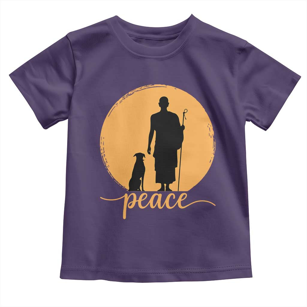 Monk and Dog Silhouette Peace Toddler T Shirt Spiritual Walk for Peace Sunset TS02 Purple Print Your Wear