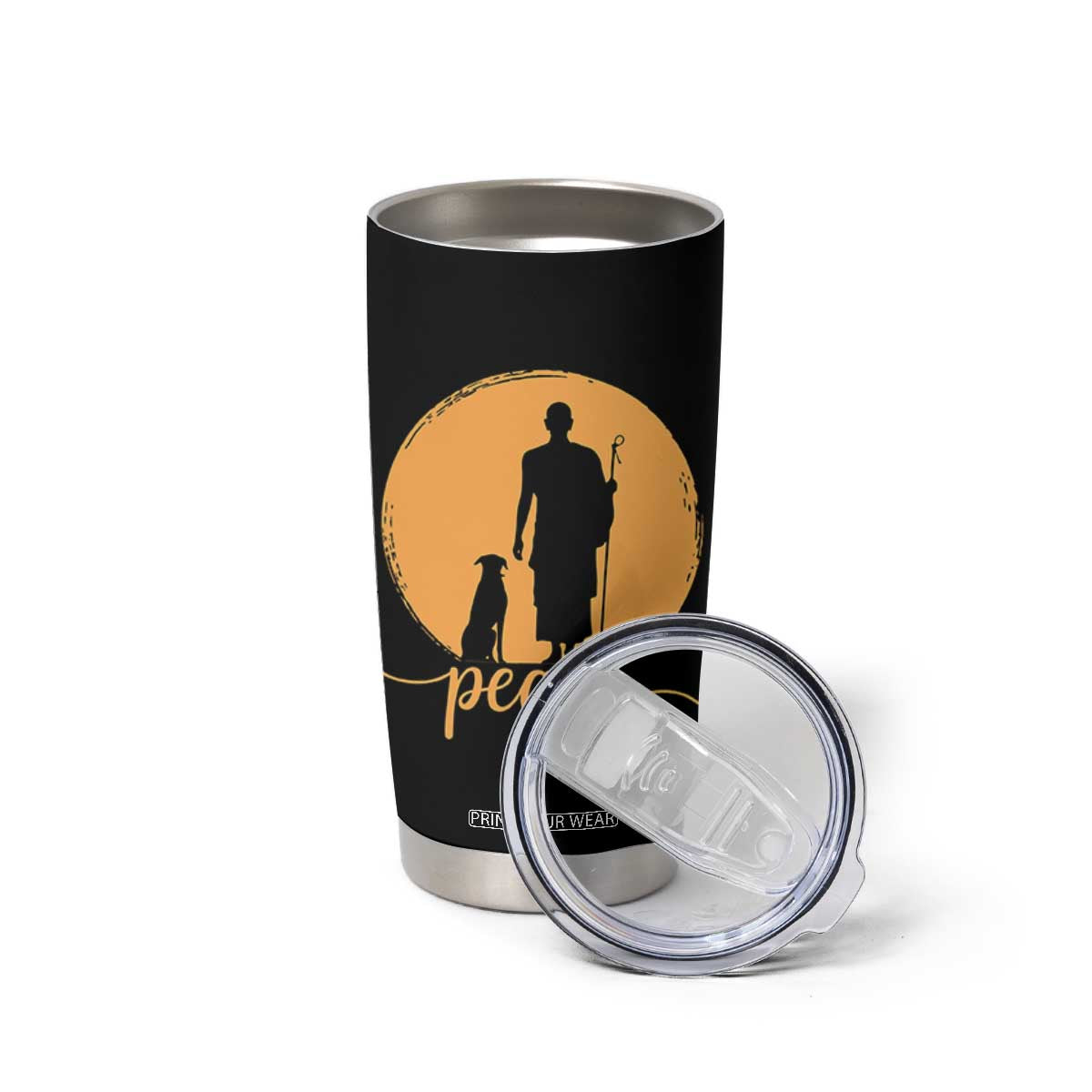 Monk and Dog Silhouette Peace Tumbler Cup Spiritual Walk for Peace Sunset TS02 Print Your Wear