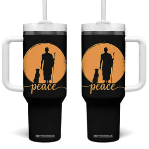 Monk and Dog Silhouette Peace Tumbler With Handle Spiritual Walk for Peace Sunset TS02 One Size: 40 oz Black Print Your Wear