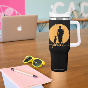 Monk and Dog Silhouette Peace Tumbler With Handle Spiritual Walk for Peace Sunset TS02 Print Your Wear