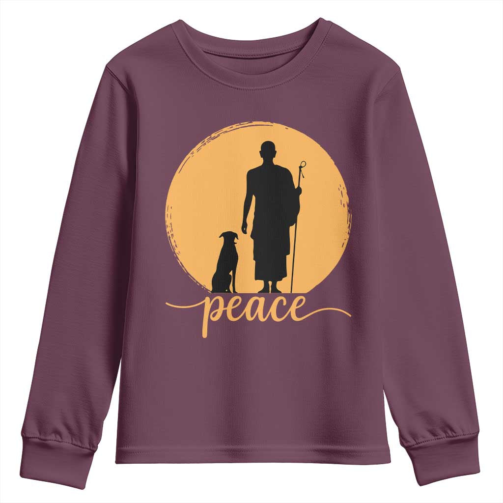 Monk and Dog Silhouette Peace Youth Sweatshirt Spiritual Walk for Peace Sunset TS02 Maroon Print Your Wear