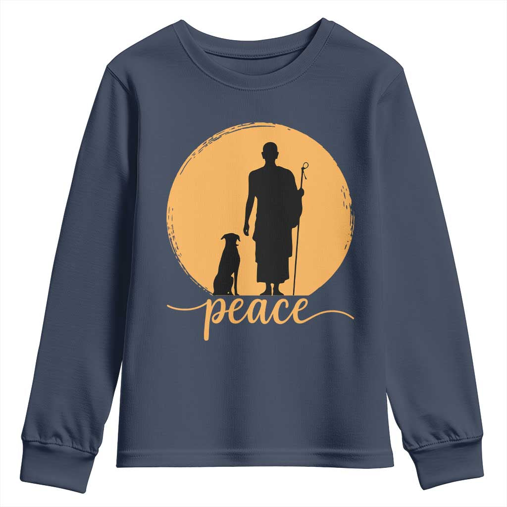 Monk and Dog Silhouette Peace Youth Sweatshirt Spiritual Walk for Peace Sunset TS02 Navy Print Your Wear