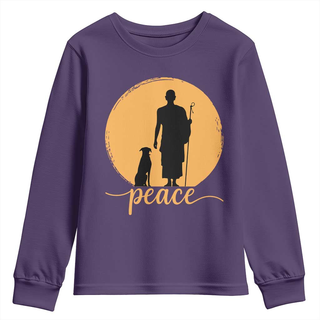 Monk and Dog Silhouette Peace Youth Sweatshirt Spiritual Walk for Peace Sunset TS02 Purple Print Your Wear