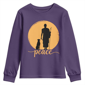 Monk and Dog Silhouette Peace Youth Sweatshirt Spiritual Walk for Peace Sunset TS02 Purple Print Your Wear