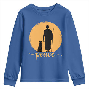 Monk and Dog Silhouette Peace Youth Sweatshirt Spiritual Walk for Peace Sunset TS02 Royal Blue Print Your Wear