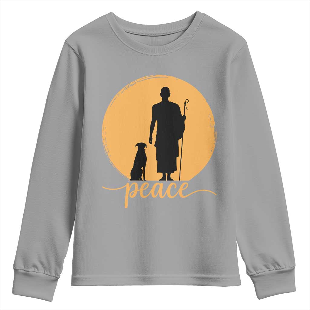 Monk and Dog Silhouette Peace Youth Sweatshirt Spiritual Walk for Peace Sunset TS02 Sport Gray Print Your Wear