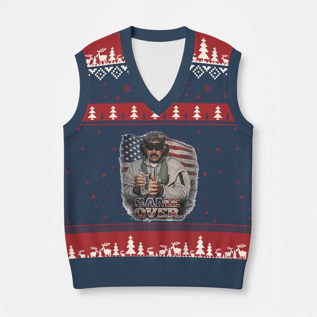 Game Over Maduro Dictator V-Neck Knit Sweater Vest Political Justice American Flag Politics Satire TS02 Navy Red Print Your Wear