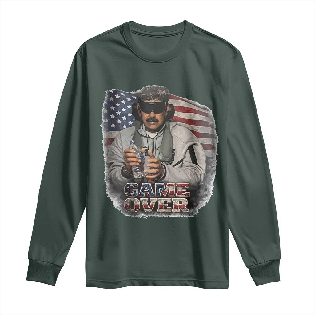 Game Over Maduro Dictator Long Sleeve Shirt Political Justice American Flag Politics Satire TS02 Dark Forest Green Print Your Wear