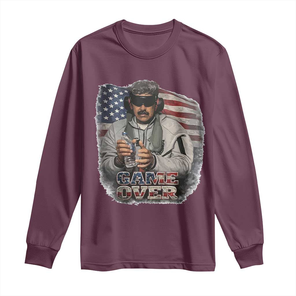 Game Over Maduro Dictator Long Sleeve Shirt Political Justice American Flag Politics Satire TS02 Maroon Print Your Wear