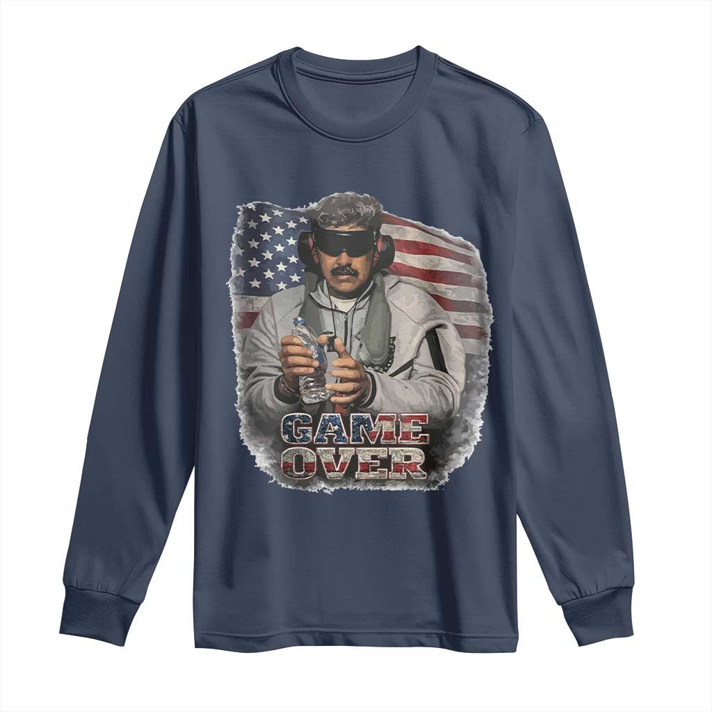 Game Over Maduro Dictator Long Sleeve Shirt Political Justice American Flag Politics Satire TS02 Navy Print Your Wear