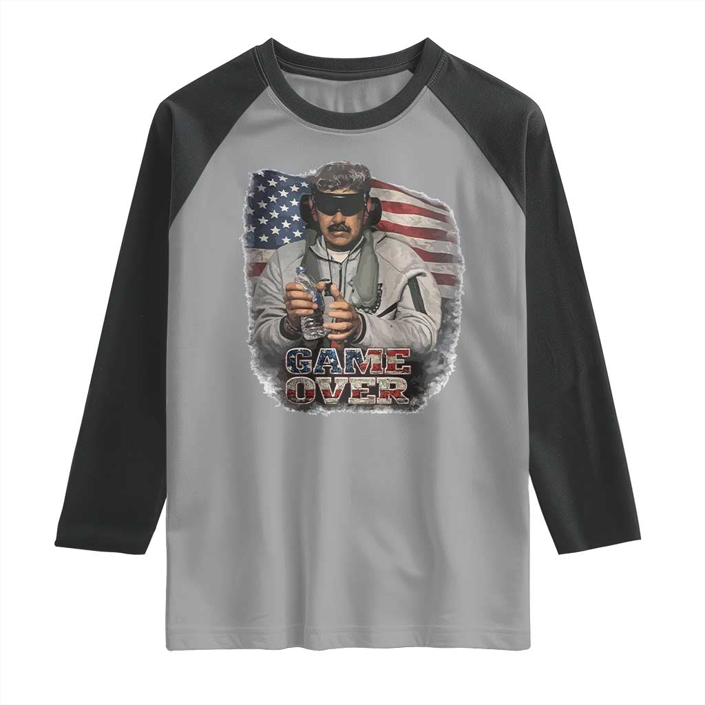 Game Over Maduro Dictator Raglan Shirt Political Justice American Flag Politics Satire TS02 Sport Gray Black Print Your Wear