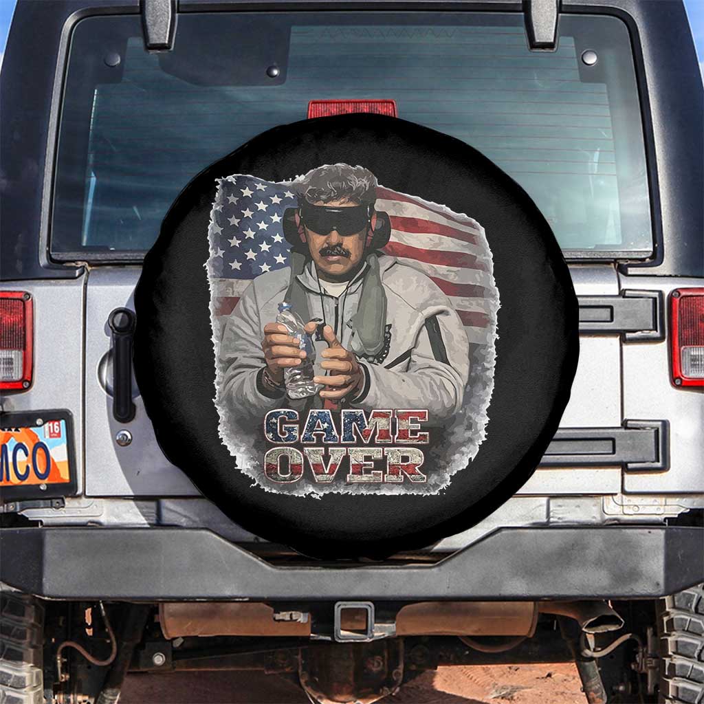 Game Over Maduro Dictator Spare Tire Cover Political Justice American Flag Politics Satire TS02 No hole Black Print Your Wear