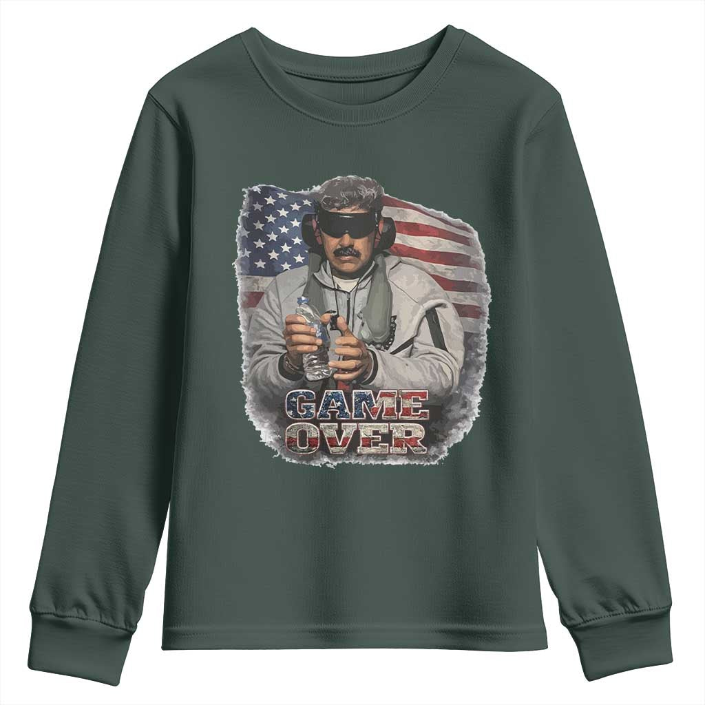 Game Over Maduro Dictator Youth Sweatshirt Political Justice American Flag Politics Satire TS02 Dark Forest Green Print Your Wear