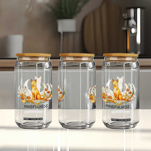 Mindful Aloka the Dog Mindfulness Glass Can Zen Lotus Spiritual Calm TS02 Print Your Wear