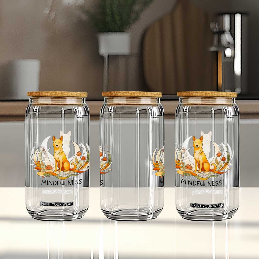 Mindful Aloka the Dog Mindfulness Glass Can Zen Lotus Spiritual Calm TS02 Print Your Wear