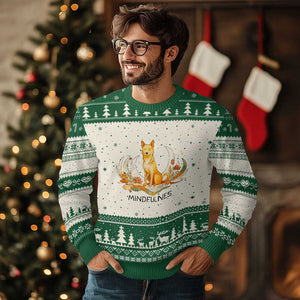 Mindful Aloka the Dog Mindfulness Ugly Christmas Sweater Zen Lotus Spiritual Calm TS02 Beige Green Print Your Wear