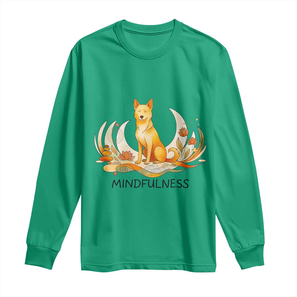 Mindful Aloka the Dog Mindfulness Long Sleeve Shirt Zen Lotus Spiritual Calm TS02 Irish Green Print Your Wear