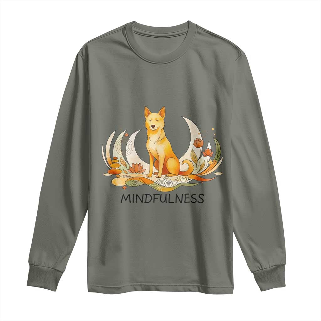 Mindful Aloka the Dog Mindfulness Long Sleeve Shirt Zen Lotus Spiritual Calm TS02 Military Green Print Your Wear