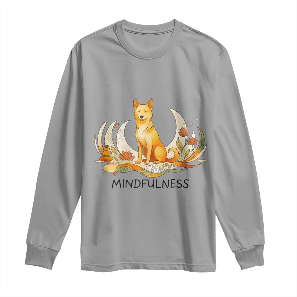 Mindful Aloka the Dog Mindfulness Long Sleeve Shirt Zen Lotus Spiritual Calm TS02 Sport Gray Print Your Wear