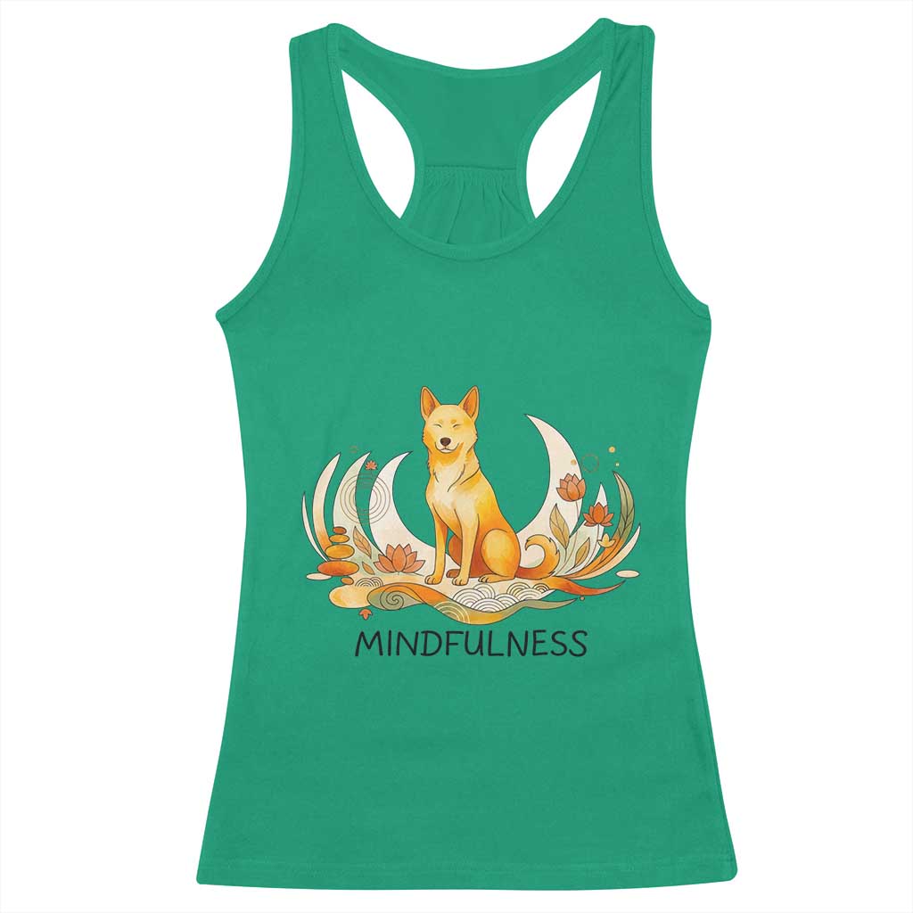 Mindful Aloka the Dog Mindfulness Racerback Tank Top Zen Lotus Spiritual Calm TS02 Irish Green Print Your Wear