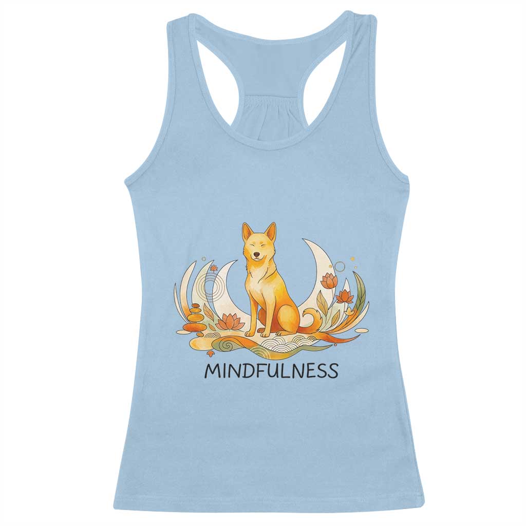Mindful Aloka the Dog Mindfulness Racerback Tank Top Zen Lotus Spiritual Calm TS02 Light Blue Print Your Wear