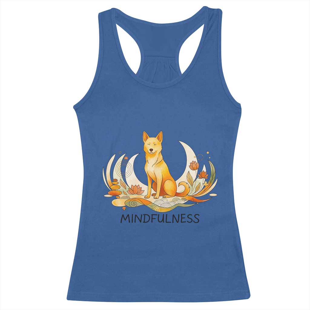 Mindful Aloka the Dog Mindfulness Racerback Tank Top Zen Lotus Spiritual Calm TS02 Royal Blue Print Your Wear