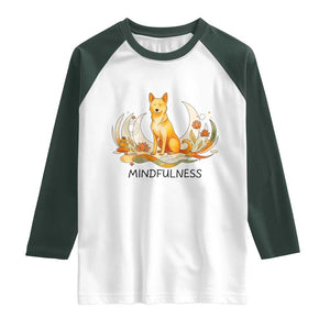 Mindful Aloka the Dog Mindfulness Raglan Shirt Zen Lotus Spiritual Calm TS02 White Dark Forest Green Print Your Wear