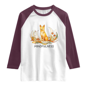 Mindful Aloka the Dog Mindfulness Raglan Shirt Zen Lotus Spiritual Calm TS02 White Maroon Print Your Wear