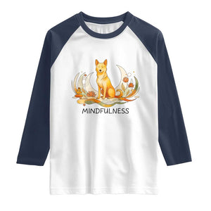 Mindful Aloka the Dog Mindfulness Raglan Shirt Zen Lotus Spiritual Calm TS02 White Navy Print Your Wear