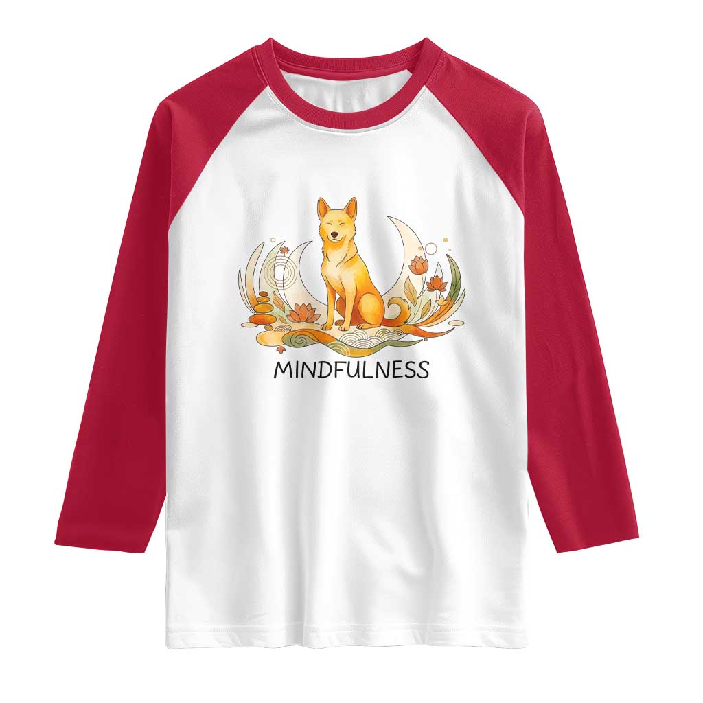 Mindful Aloka the Dog Mindfulness Raglan Shirt Zen Lotus Spiritual Calm TS02 White Red Print Your Wear